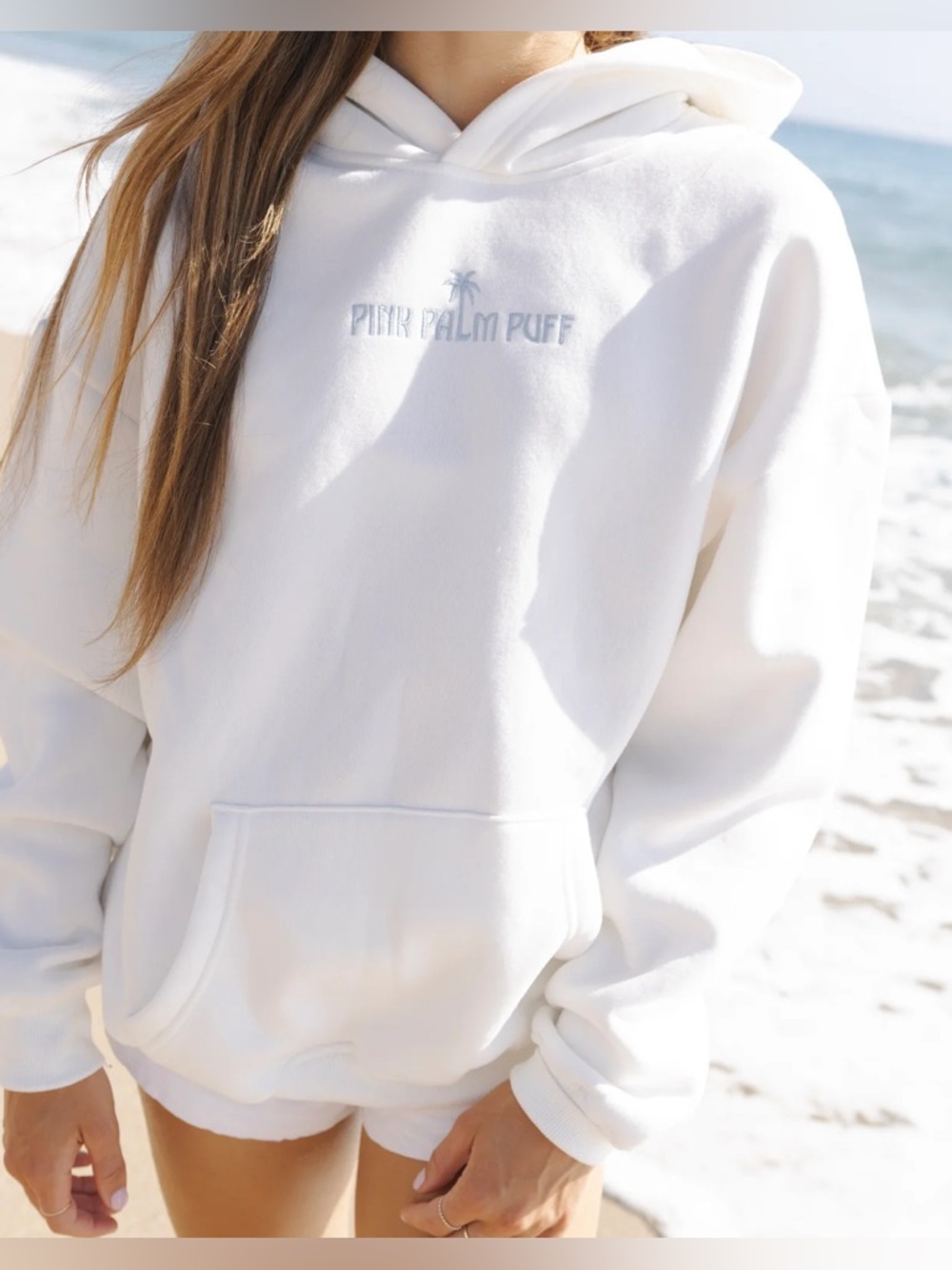 Pink Palm Puff Classic Hoodie | Ocean Air - Large